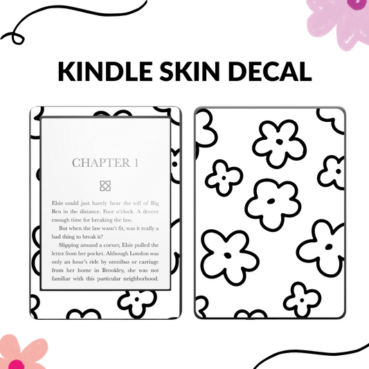 Black & White Doodle Flowers Kindle Skin Decal