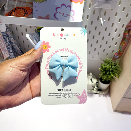 Pastel Light Blue Bow Pop Socket